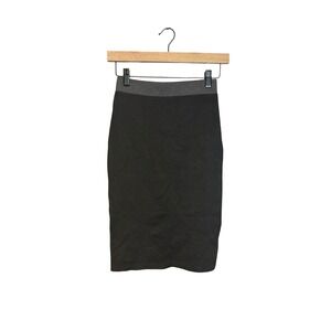 Zara Trafaluc Black Knit Pencil Skirt Medium Contrast Waistband Bodycon Midi